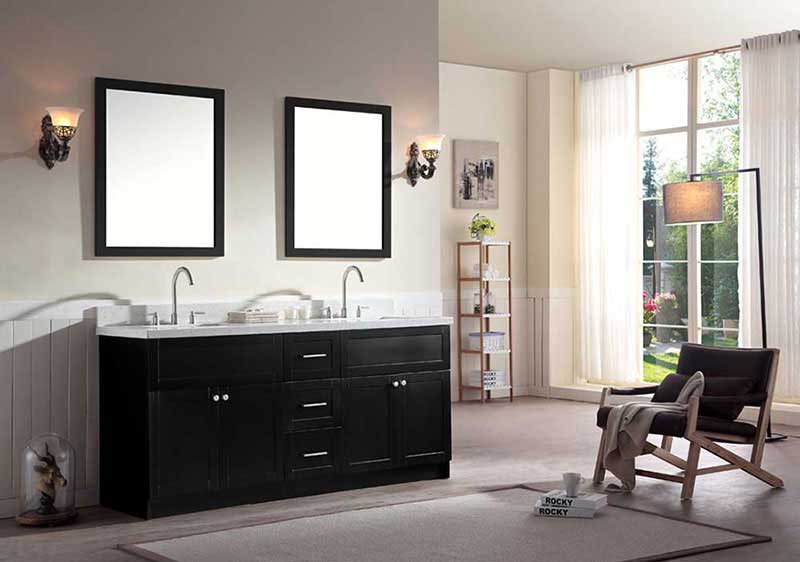 Ariel Hamlet 73" Double Sink Vanity Set with White Quartz Countertop in Black 2