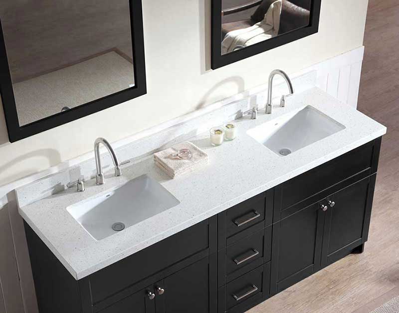 Ariel Hamlet 73" Double Sink Vanity Set with White Quartz Countertop in Black 3