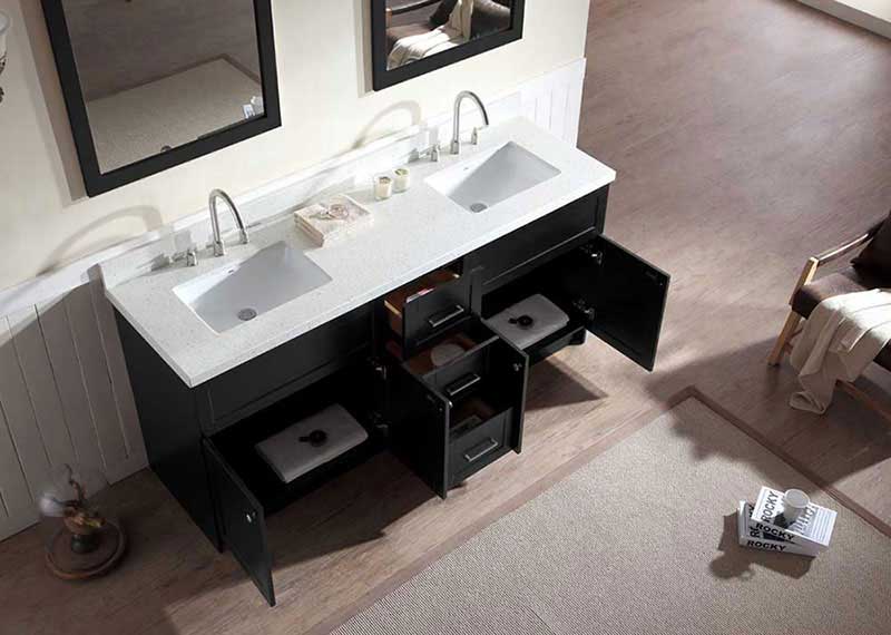 Ariel Hamlet 73" Double Sink Vanity Set with White Quartz Countertop in Black 4