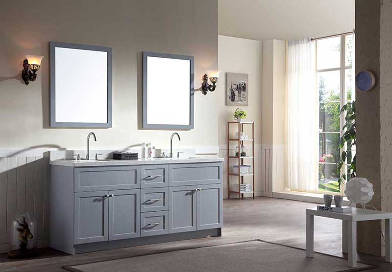Ariel Hamlet 73" Double Sink Vanity Set with White Quartz Countertop in Grey 2