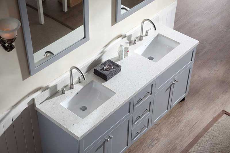 Ariel Hamlet 73" Double Sink Vanity Set with White Quartz Countertop in Grey 3