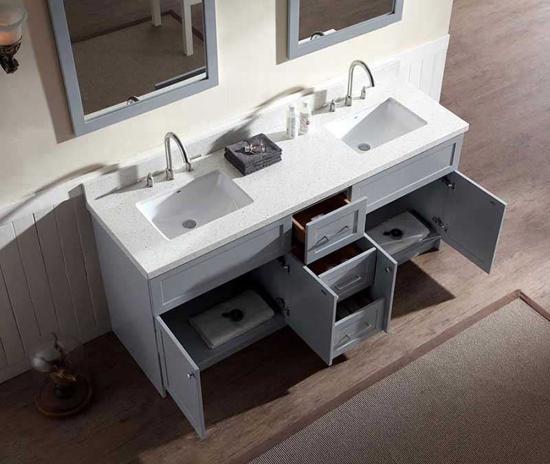 Ariel Hamlet 73" Double Sink Vanity Set with White Quartz Countertop in Grey 4