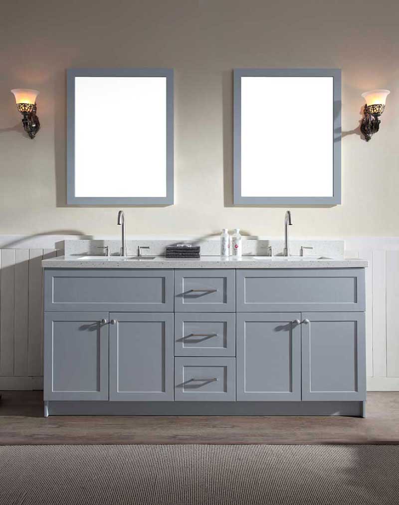 Ariel Hamlet 73" Double Sink Vanity Set with White Quartz Countertop in Grey
