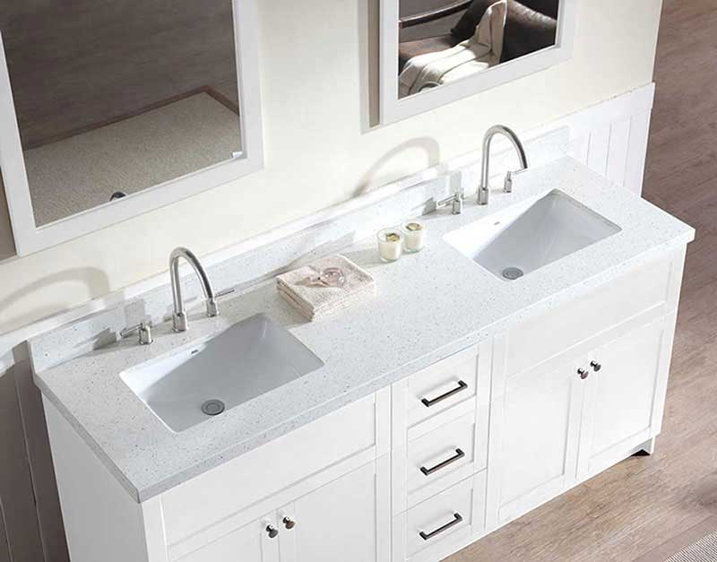 Ariel Hamlet 73" Double Sink Vanity Set with White Quartz Countertop in White 3