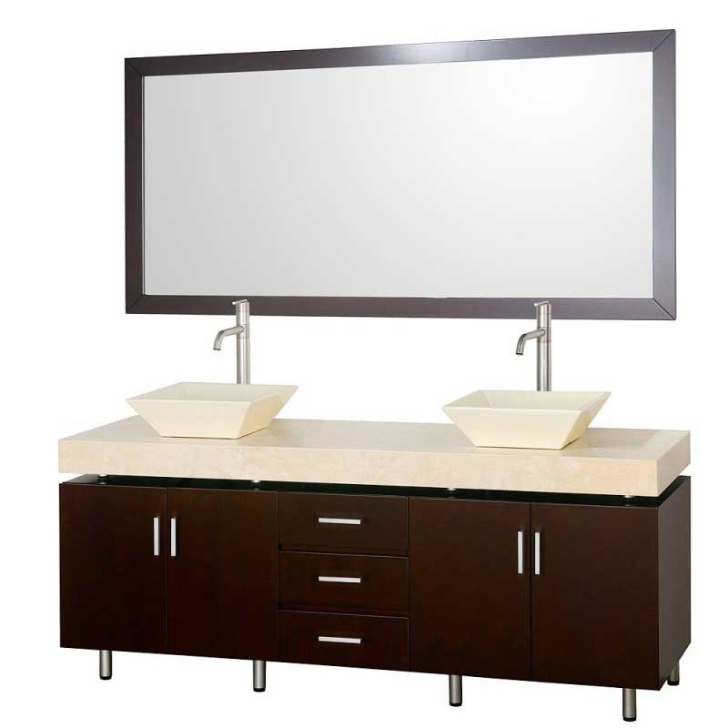 Wyndham Collection Malibu 72" Double Bathroom Vanity Set - Espresso Finish with Ivory Marble Counter and Handles WC-CG3000H-72-ESP-IVO