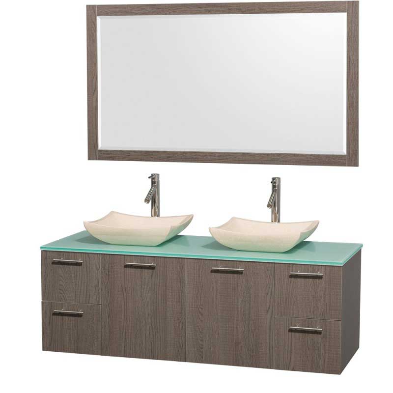 Wyndham Collection Amare 60" Wall-Mounted Double Bathroom Vanity Set with Vessel Sinks - Gray Oak WC-R4100-60-GROAK-DBL 5