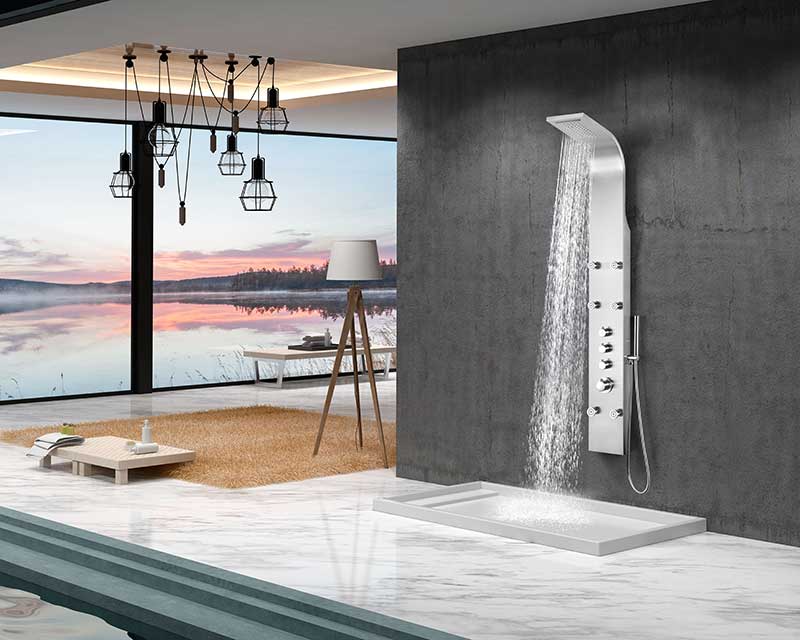 Anzzi Fontan 64 in. 6-Jetted Full Body Shower Panel with Heavy Rain Shower and Spray Wand in Brushed Steel SP-AZ026 2