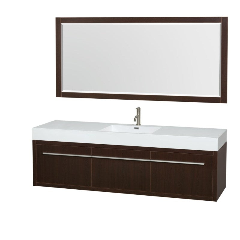 Wyndham Collection Axa 72" Single Bathroom Vanity in Espresso, Acrylic Resin Countertop, Integrated Sink, and 70" Mirror WCR430072SESARINTM70