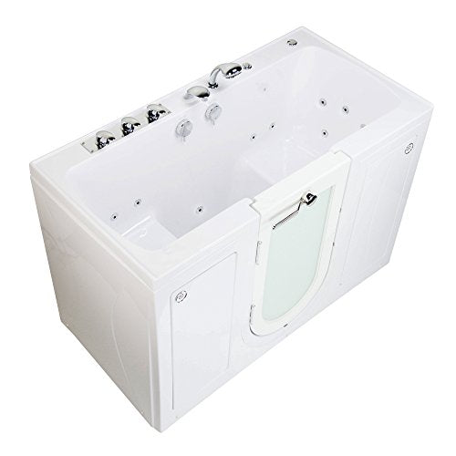 Ella's Bubbles O2SA3260HMH-HB-L Tub4Two Hydro Massage and Microbubble Acrylic Walk-in Tub with Heated Seat, Left Outward Swing Door, Ella 5pc. Fast-Fill Faucet, Dual 2" Drains, 32"x 60", White