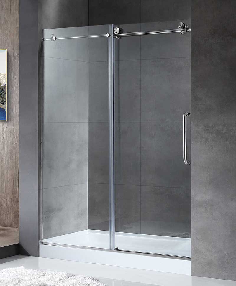Anzzi Leon Series 48 in. by 76 in. Frameless Sliding Shower Door in Brushed Nickel with Handle SD-AZ8077-01BN
