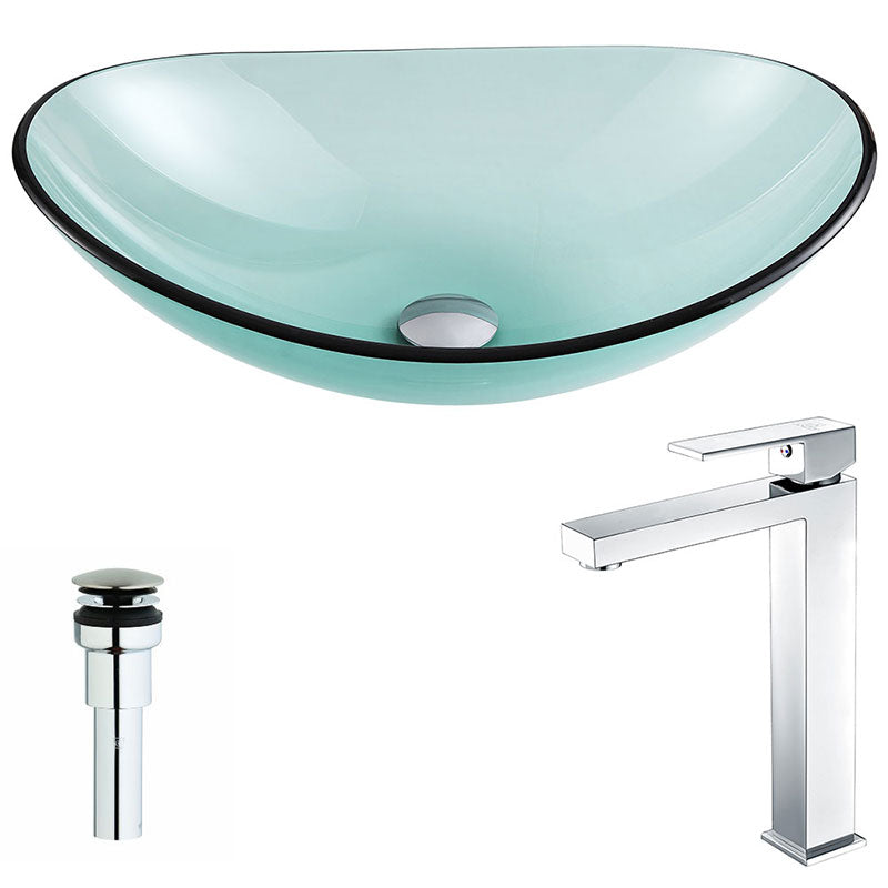 Anzzi Major Series Deco-Glass Vessel Sink in Lustrous Green with Enti Faucet in Chrome