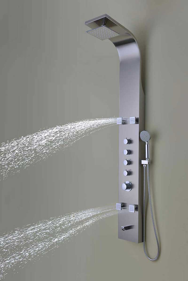 Anzzi Echo 63.5 in. 4-Jetted Full Body Shower Panel with Heavy Rain Shower and Spray Wand in Brushed Stainless Steel 11