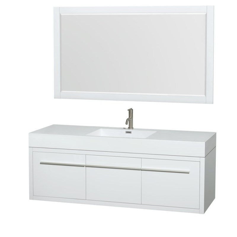 Wyndham Collection Axa 60" Single Bathroom Vanity in Glossy White, Acrylic Resin Countertop, Integrated Sink, and 58" Mirror WCR430060SGWARINTM58
