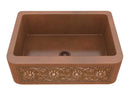 Anzzi Panter Farmhouse Handmade Copper 30 in. 0-Hole Single Bowl Kitchen Sink with Daisy Design Panel in Polished Antique Copper K-AZ254