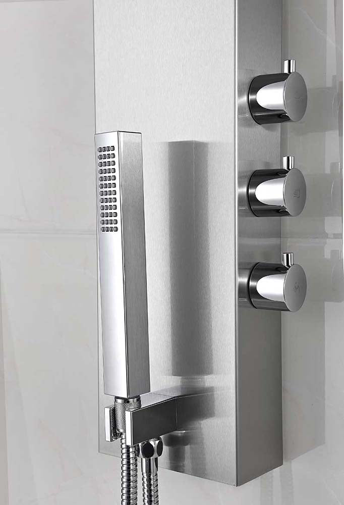 Anzzi King 48 in. Full Body Shower Panel with Heavy Rain Shower and Spray Wand in Brushed Steel