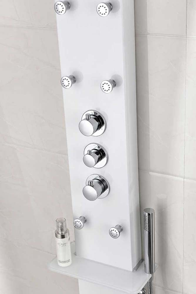 Anzzi Donna 60 in. 6-Jetted Full Body Shower Panel with Heavy Rain Shower and Spray Wand in White SP-AZ028 19