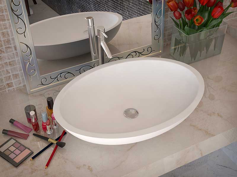 Anzzi Mayorba 1-Piece Solid Surface Vessel Sink with Pop Up Drain in Matte White LS-AZ8242 2