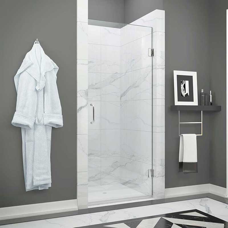 Anzzi FELLOW Series 24 in. by 72 in. Frameless Hinged shower door in Chrome with Handle