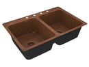 Anzzi Elen Drop-in Handmade Copper 33 in. 4-Hole 50/50 Double Bowl Kitchen Sink in Hammered Antique Copper SK-029 6