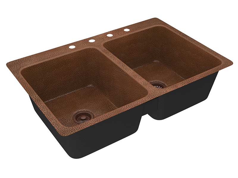 Anzzi Shore Drop-in Handmade Copper 33 in. 4-Hole 50/50 Double Bowl Kitchen Sink in Hammered Antique Copper K-AZ265 6