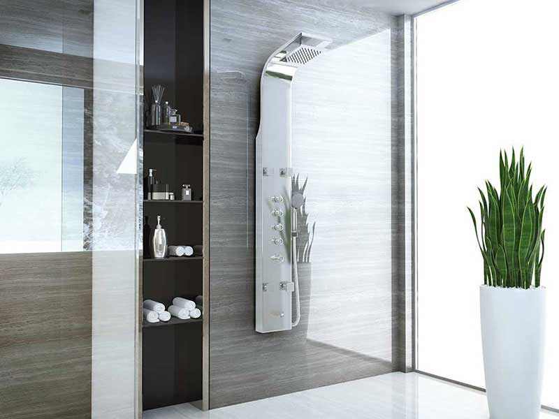 Anzzi Echo 63.5 in. 4-Jetted Full Body Shower Panel with Heavy Rain Shower and Spray Wand in Brushed Stainless Steel 2