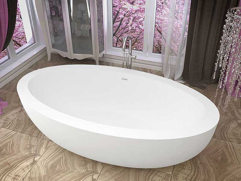 Lusso 75.5 in. One Piece Anzzi Stone Freestanding Bathtub in White 2