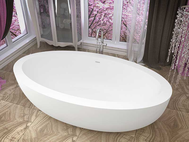 Anzzi Kekehun 6.3 ft. Solid Surface Center Drain Freestanding Bathtub in Matte White FT-AZ8415 2