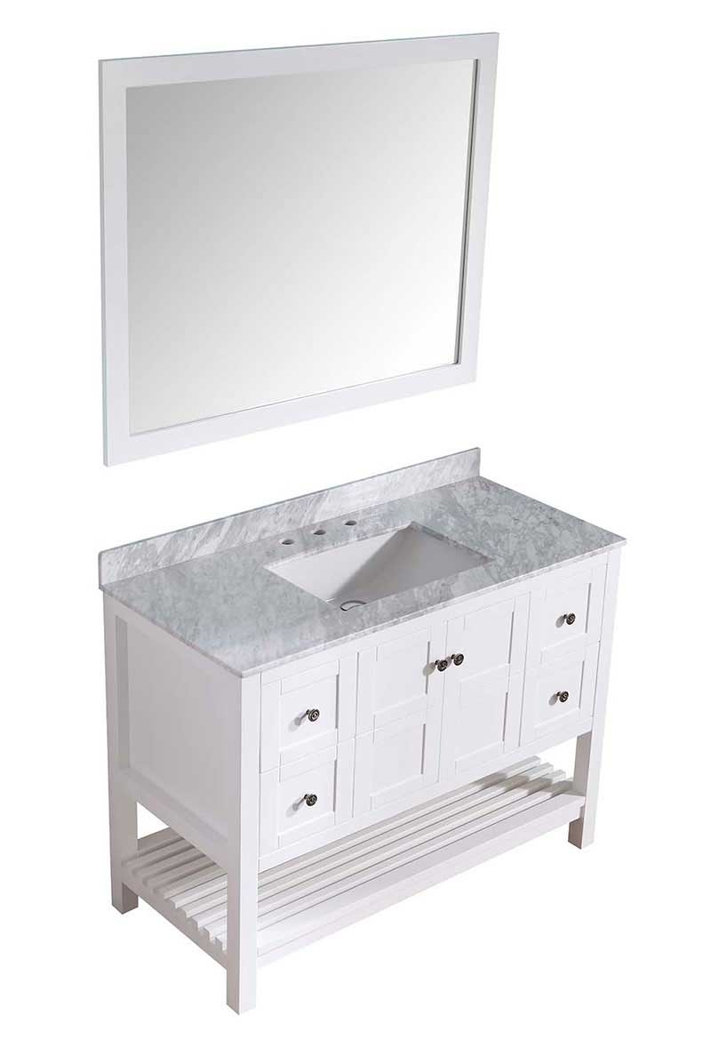 Anzzi Montaigne 48 in. W x 22 in. D Vanity in White with Marble Vanity Top in Carrara White with White Basin and Mirror