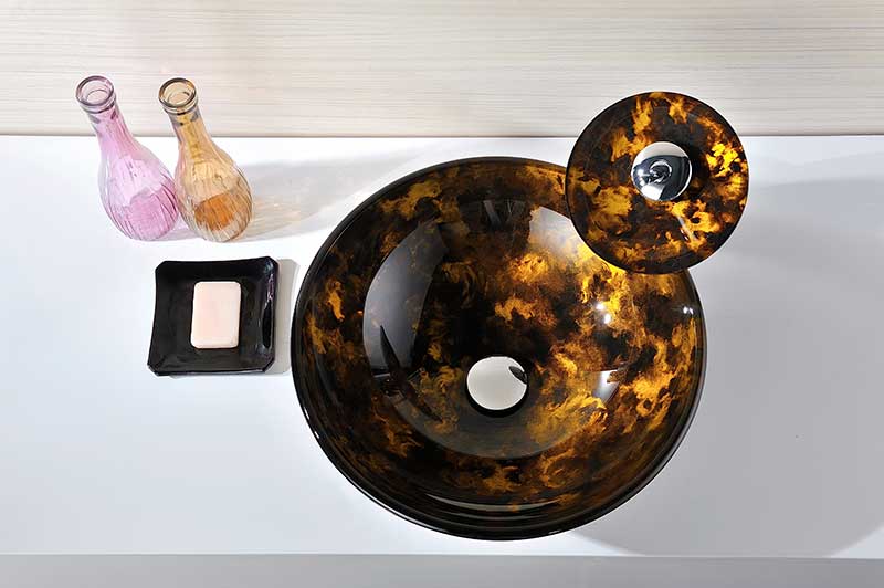 Anzzi Toa Series Deco-Glass Vessel Sink in Kindled Amber with Matching Chrome Waterfall Faucet LS-AZ8102 8