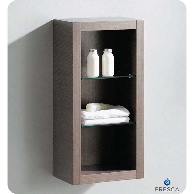 Fresca FST8130GO Gray Oak Bathroom Linen Side Cabinet with 2 Glass Shelves