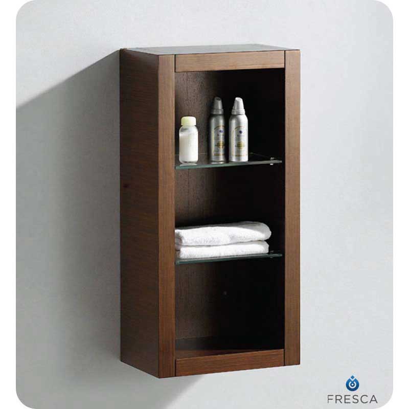 Fresca FST8130WG Wenge Brown Bathroom Linen Side Cabinet with 2 Glass Shelves