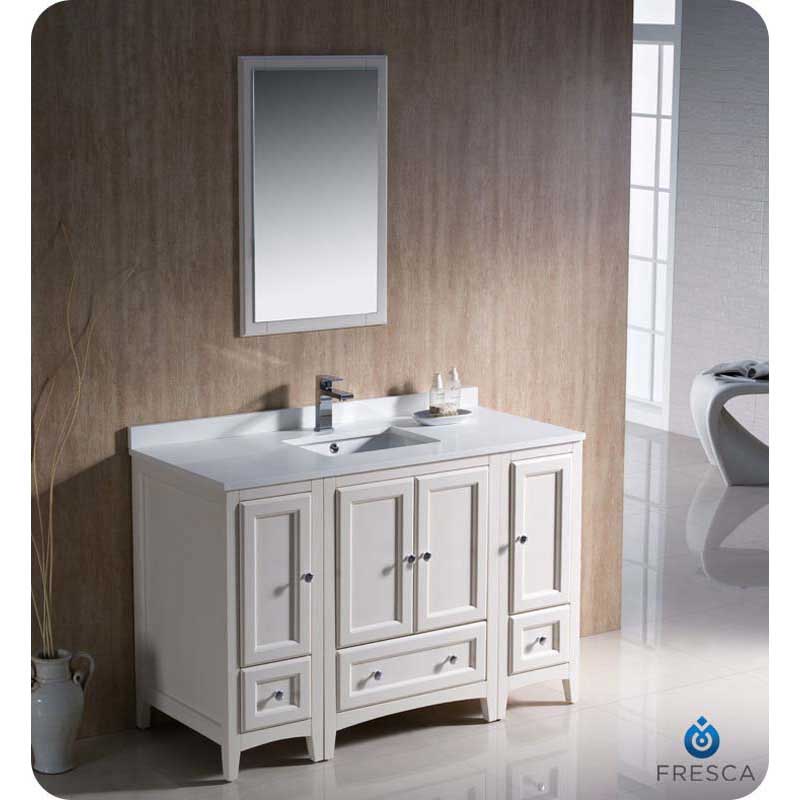 Fresca FVN20-122412AW Oxford 48" Antique White Traditional Bathroom Vanity with 2 Side Cabinets