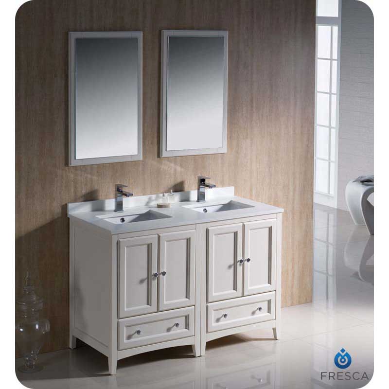 Fresca FVN20-2424AW Oxford 48" Antique White Traditional Double Sink Bathroom Vanity