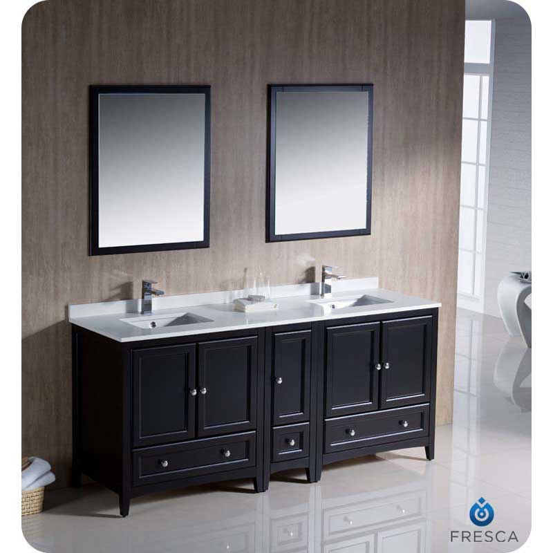 Fresca FVN20-301230ES Oxford 72" Espresso Traditional Double Sink Bathroom Vanity with Side Cabinet