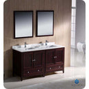 Fresca FVN20-3030MH Oxford 60" Mahogany Traditional Double Sink Bathroom Vanity