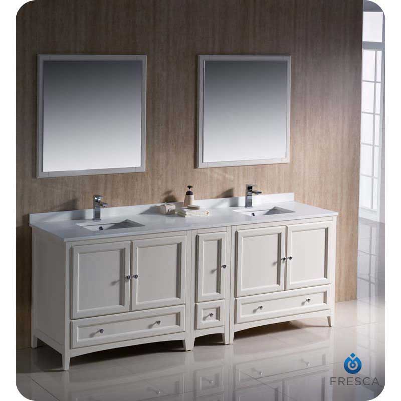 Fresca FVN20-361236AW Oxford 84" Antique White Traditional Double Sink Bathroom Vanity with Side Cabinet