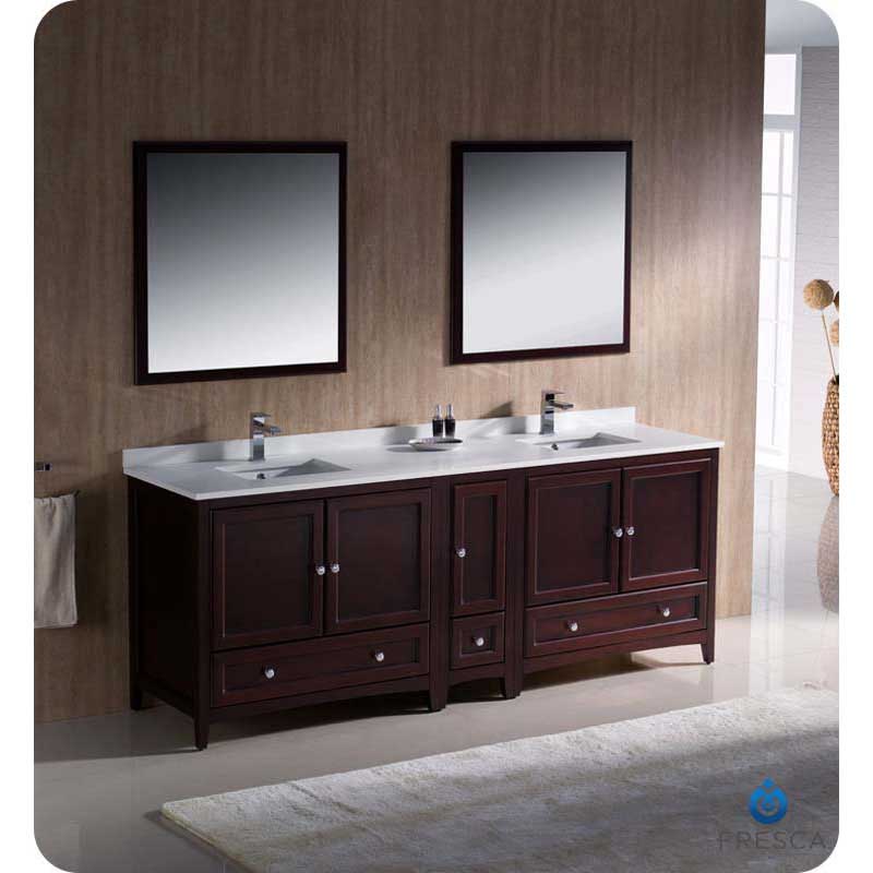 Fresca FVN20-361236MH Oxford 84" Mahogany Traditional Double Sink Bathroom Vanity with Side Cabinet