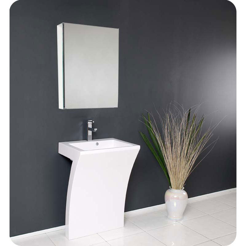Fresca FVN5024WH Quadro White Pedestal Sink with Medicine Cabinet - Modern Bathroom Vanity