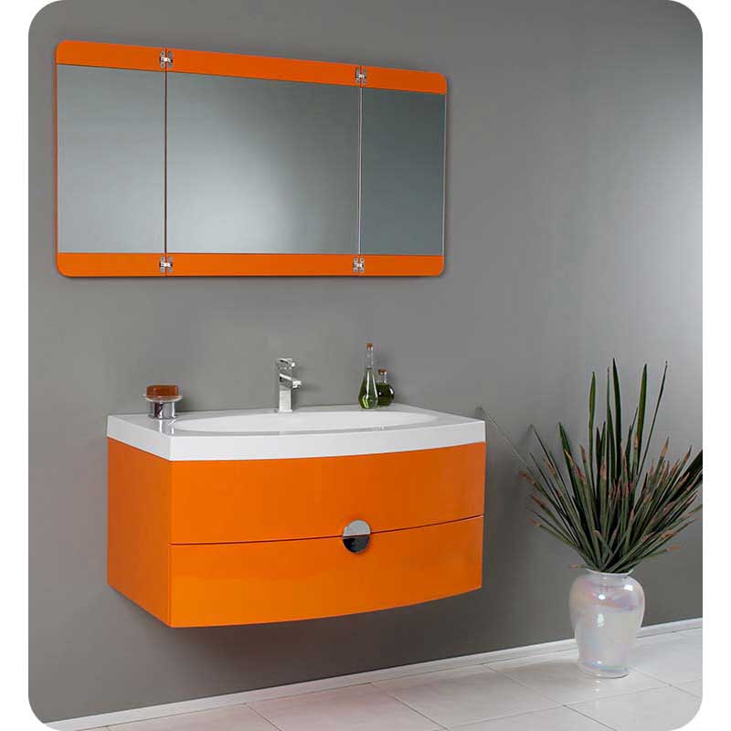 Fresca FVN5092OR Energia Orange Modern Bathroom Vanity with Three Panel Folding Mirror
