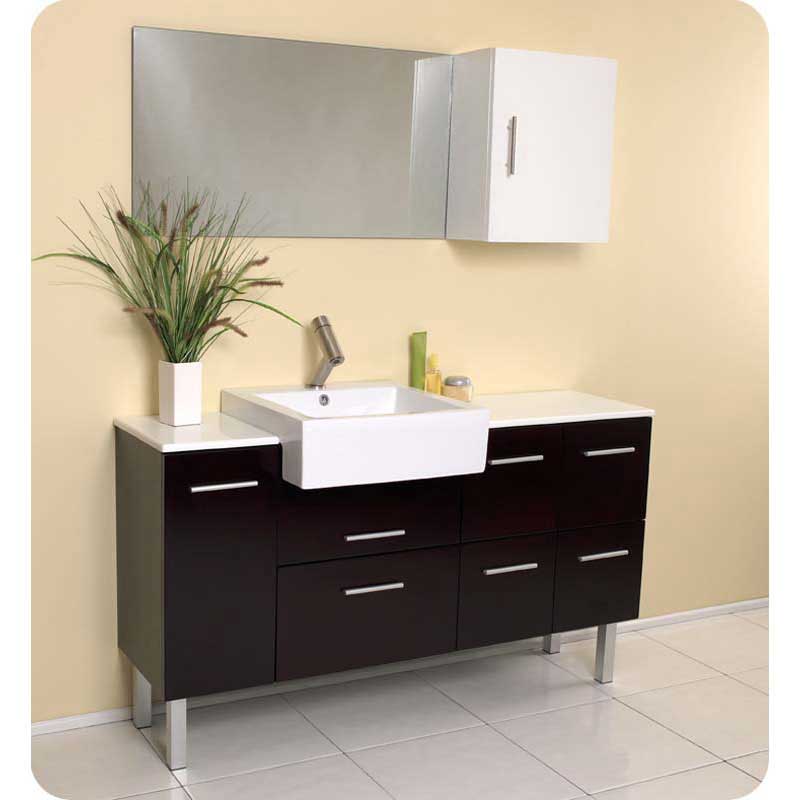 Fresca FVN6143ES Serio Espresso Modern Bathroom Vanity with Mirror & Side Cabinet