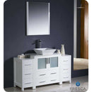 Fresca FVN62-123012WH-VSL Torino 54" White Modern Bathroom Vanity with 2 Side Cabinets & Vessel Sink