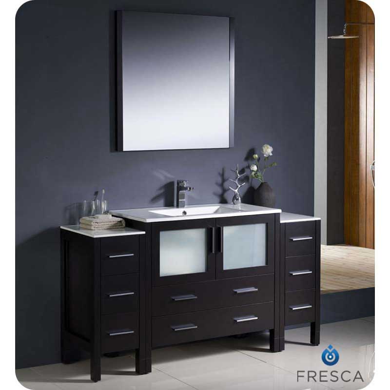 Fresca FVN62-123612ES-UNS Torino 60" Espresso Modern Bathroom Vanity with 2 Side Cabinets & Integrated Sink