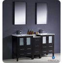 Fresca FVN62-241224ES-UNS Torino 60" Espresso Modern Double Sink Bathroom Vanity with Side Cabinet & Integrated Sinks