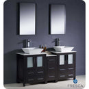 Fresca FVN62-241224ES-VSL Torino 60" Espresso Modern Double Sink Bathroom Vanity with Side Cabinet & Vessel Sinks