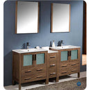 Fresca FVN62-301230WB-UNS Torino 72" Walnut Brown Modern Double Sink Bathroom Vanity with Side Cabinet & Integrated Sinks
