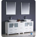 Fresca FVN62-301230WH-VSL Torino 72" White Modern Double Sink Bathroom Vanity with Side Cabinet & Vessel Sinks
