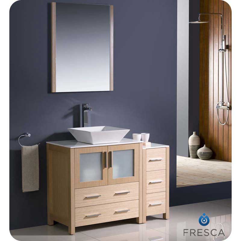 Fresca FVN62-3012LO-VSL Torino 42" Light Oak Modern Bathroom Vanity with Side Cabinet & Vessel Sink
