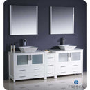 Fresca FVN62-361236WH-VSL Torino 84" White Modern Double Sink Bathroom Vanity with Side Cabinet & Vessel Sinks