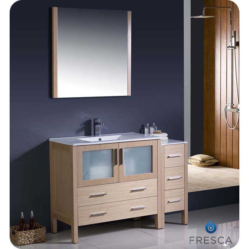 Fresca FVN62-3612LO-UNS Torino 48" Light Oak Modern Bathroom Vanity with Side Cabinet & Integrated Sink