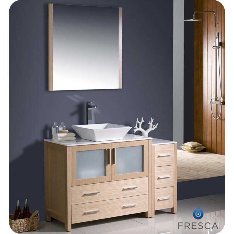 Fresca FVN62-3612LO-VSL Torino 48" Light Oak Modern Bathroom Vanity with Side Cabinet & Vessel Sink